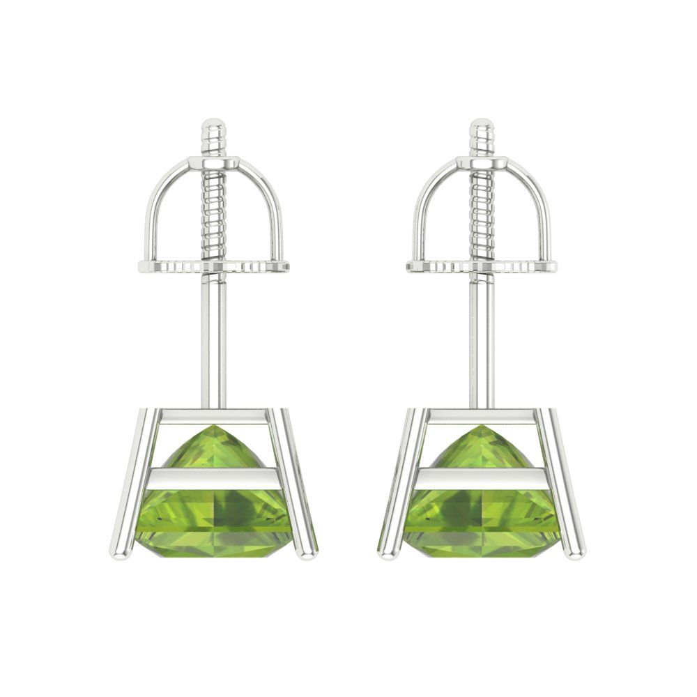 3 ctw Peridot Studs Earrings | 6.5mm Princess Cut White Gold Screw back | August Birthstone