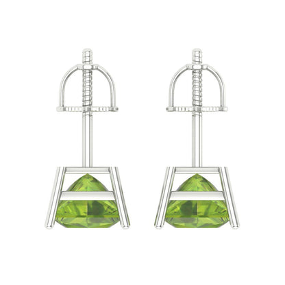 3 ctw Peridot Studs Earrings | 6.5mm Princess Cut White Gold Screw back | August Birthstone