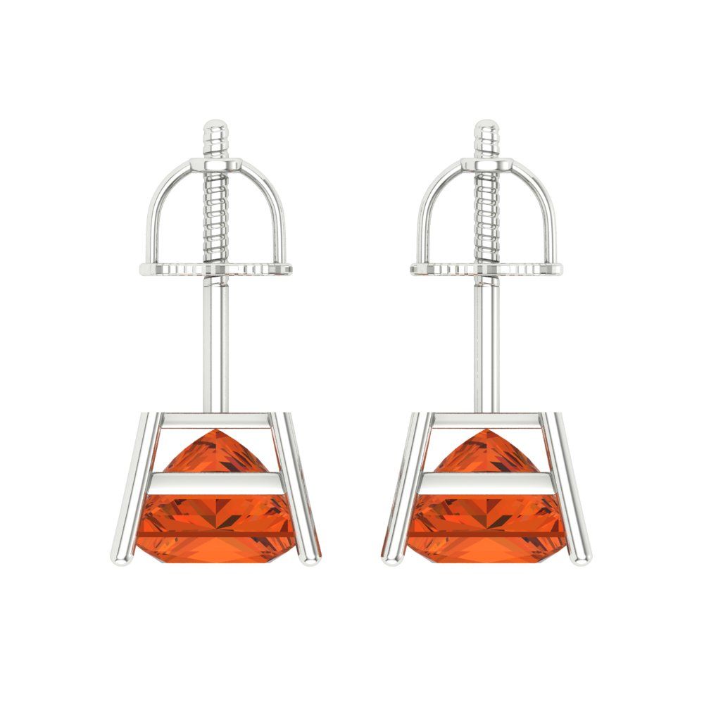 3 ctw Red Zirconia Studs Earrings | 6.5mm Princess Cut White Gold Screw back | April Birthstone