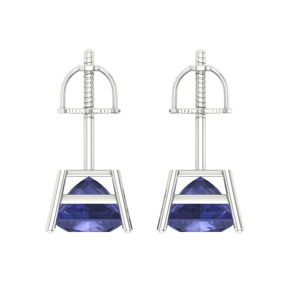 3 ctw Tanzanite Studs Earrings | 6.5mm Princess Cut White Gold Screw back | December Birthstone