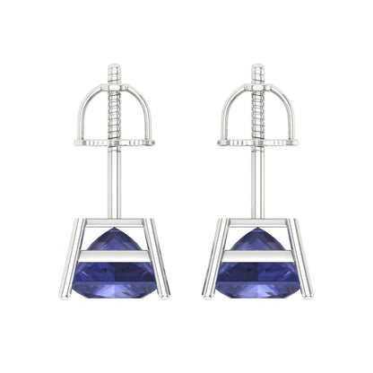 3 ctw Tanzanite Studs Earrings | 6.5mm Princess Cut White Gold Screw back | December Birthstone