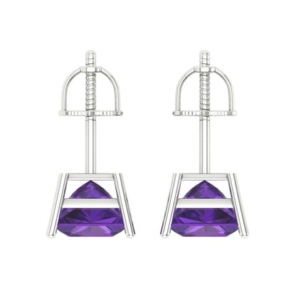 3 ctw Amethyst Studs Earrings | 6.5mm Princess Cut White Gold Screw back | February Birthstone