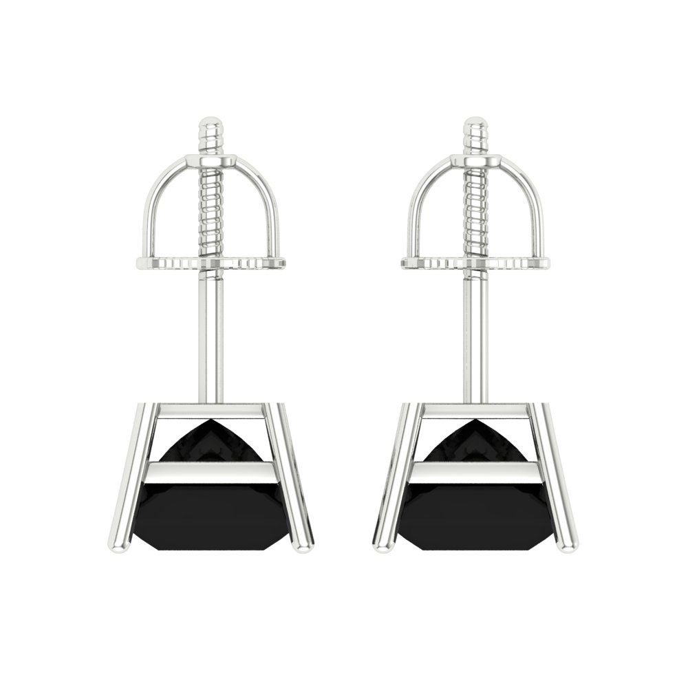 3 ctw Onyx Studs Earrings | 6.5mm Princess Cut White Gold Screw back | July Birthstone