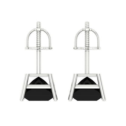 3 ctw Onyx Studs Earrings | 6.5mm Princess Cut White Gold Screw back | July Birthstone