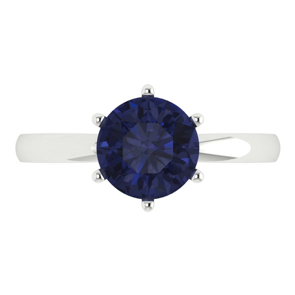 2 cttw Simulated Blue Sapphire Solitaire  Engagement Ring - Solid Gold (Round Cut,8.0mm)