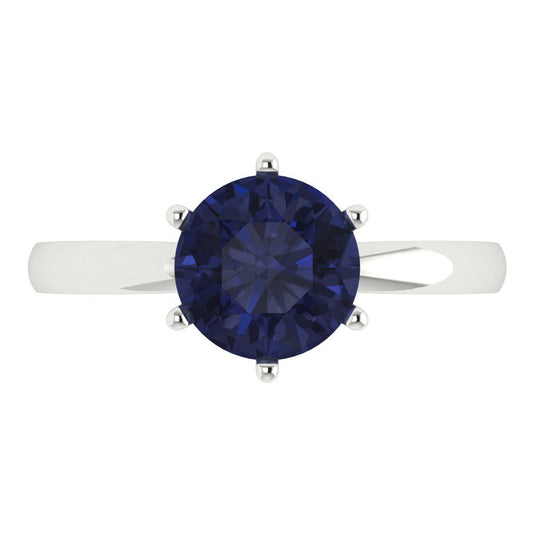 2 cttw Simulated Blue Sapphire Solitaire  Engagement Ring - Solid White Gold (VVS1, Round Cut,8.0mm)