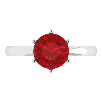 2 cttw Simulated Ruby Solitaire  Engagement Ring - Solid White Gold (VVS1, Round Cut,8.0mm)