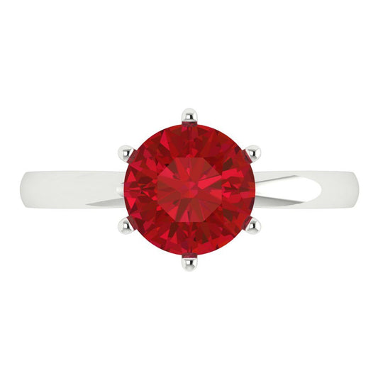 2 cttw Simulated Ruby Solitaire  Engagement Ring - Solid White Gold (VVS1, Round Cut,8.0mm)