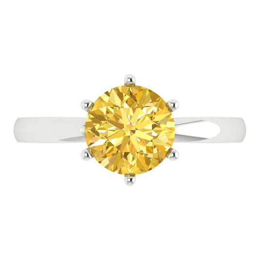 2 cttw Natural Citrine Solitaire  Engagement Ring - Solid White Gold (VVS1, Round Cut,8.0mm)