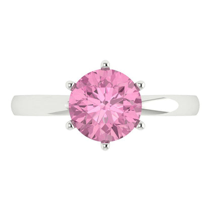 2 cttw Zirconia Simulated Pink Diamond Solitaire  Engagement Ring - Solid Gold (VVS1, Round Cut,8.0mm)