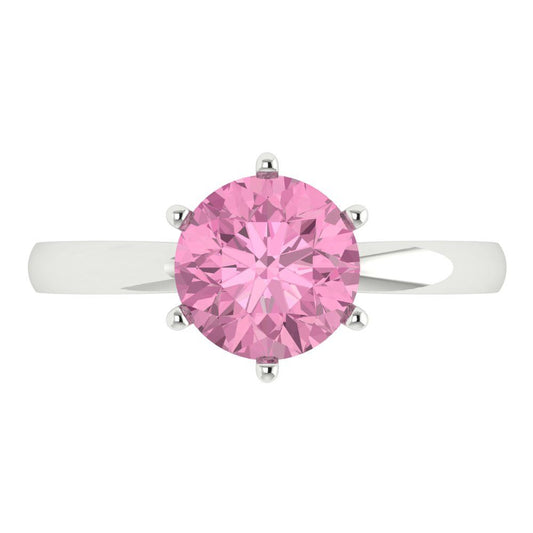 2 cttw Zirconia Simulated Pink Diamond Solitaire  Engagement Ring - Solid White Gold (VVS1, Round Cut,8.0mm)