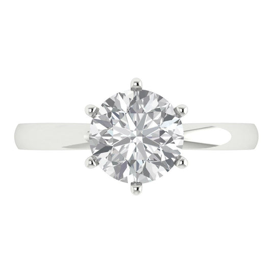 2 cttw White Sapphire Solitaire  Engagement Ring - Solid White Gold (VVS1, Round Cut,8.0mm)