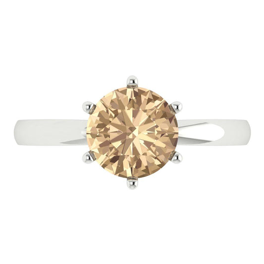 2 cttw Yellow Moissanite Solitaire  Engagement Ring - Solid White Gold (VVS1, Round Cut,8.0mm)