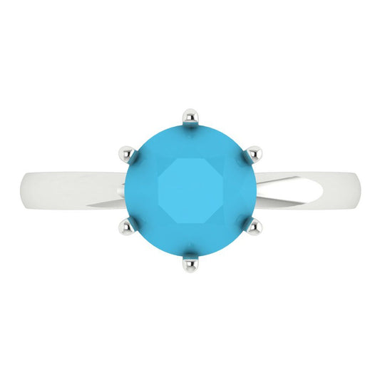 2 cttw Simulated Turquoise Solitaire  Engagement Ring - Solid White Gold (VVS1, Round Cut,8.0mm)