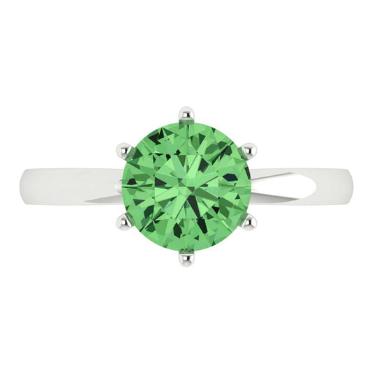 2 cttw Zirconia Simulated Green Diamond Solitaire  Engagement Ring - Solid White Gold (VVS1, Round Cut,8.0mm)