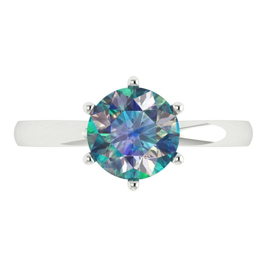 2 cttw Blue Moissanite Solitaire  Engagement Ring - Solid White Gold (VVS1, Round Cut,8.0mm)