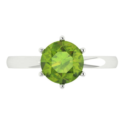 2 cttw Natural Peridot Solitaire  Engagement Ring - Solid Gold (Round Cut,8.0mm)