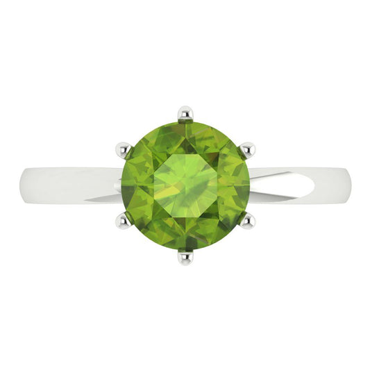 2 cttw Natural Peridot Solitaire  Engagement Ring - Solid White Gold (VVS1, Round Cut,8.0mm)