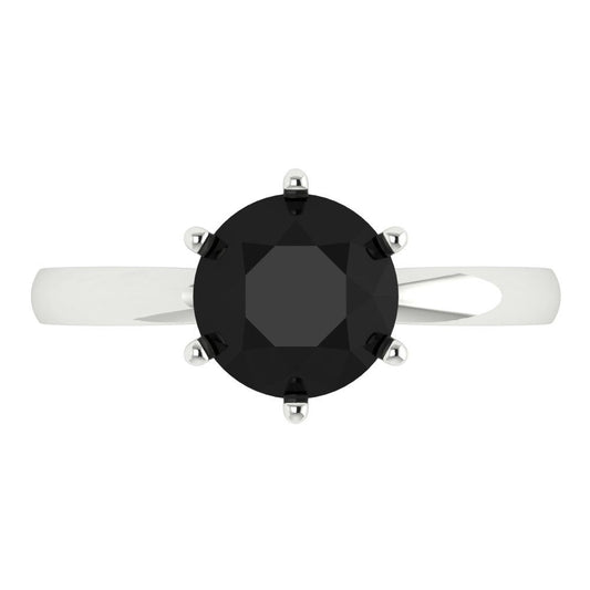 2 cttw Natural Onyx Solitaire  Engagement Ring - Solid White Gold (VVS1, Round Cut,8.0mm)