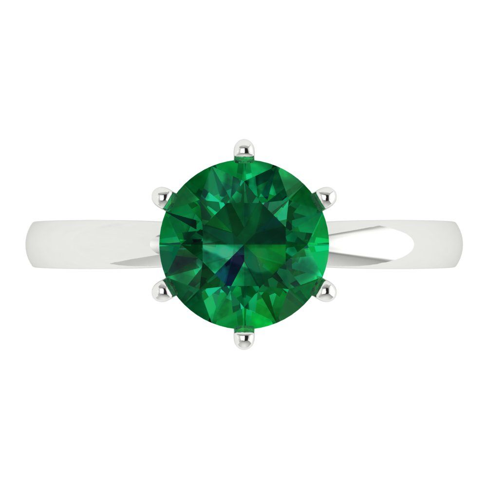 2 cttw Simulated Emerald Solitaire  Engagement Ring - Solid Gold (Round Cut,8.0mm)