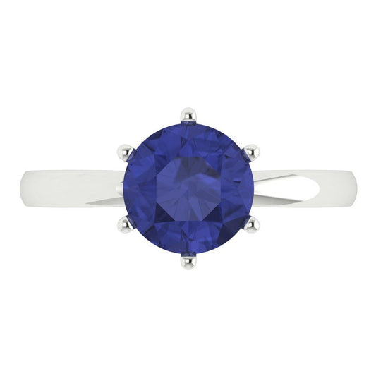 2 cttw Simulated Tanzanite Solitaire  Engagement Ring - Solid White Gold (VVS1, Round Cut,8.0mm)