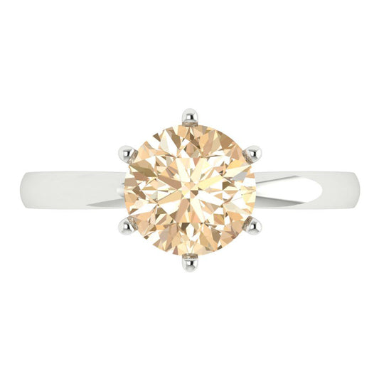 2 cttw Natural Morganite Solitaire  Engagement Ring - Solid White Gold (VVS1, Round Cut,8.0mm)