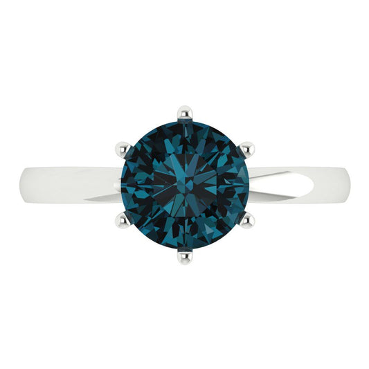 2 cttw Natural London Blue Topaz Solitaire  Engagement Ring - Solid White Gold (VVS1, Round Cut,8.0mm)
