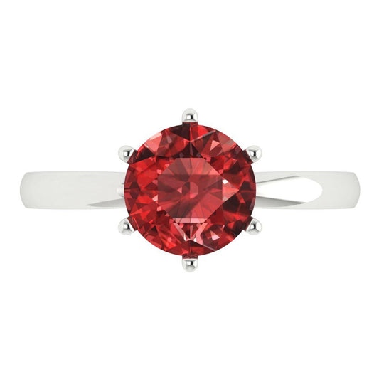 2 cttw Natural Garnet Solitaire  Engagement Ring - Solid White Gold (VVS1, Round Cut,8.0mm)