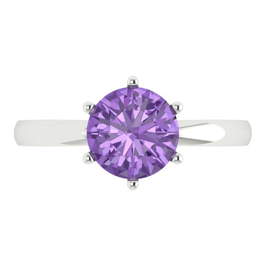 2 cttw Simulated Alexandrite Solitaire  Engagement Ring - Solid White Gold (VVS1, Round Cut,8.0mm)