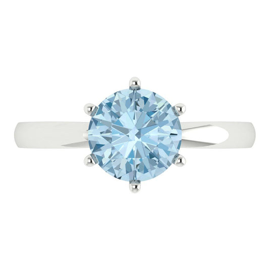 2 cttw Natural Swiss Blue Topaz Solitaire  Engagement Ring - Solid White Gold (VVS1, Round Cut,8.0mm)