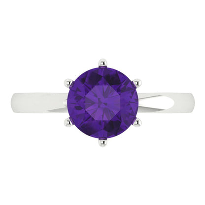 2 cttw Natural Amethyst Solitaire  Engagement Ring - Solid Gold (Round Cut,8.0mm)