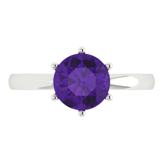 2 cttw Natural Amethyst Solitaire  Engagement Ring - Solid White Gold (VVS1, Round Cut,8.0mm)