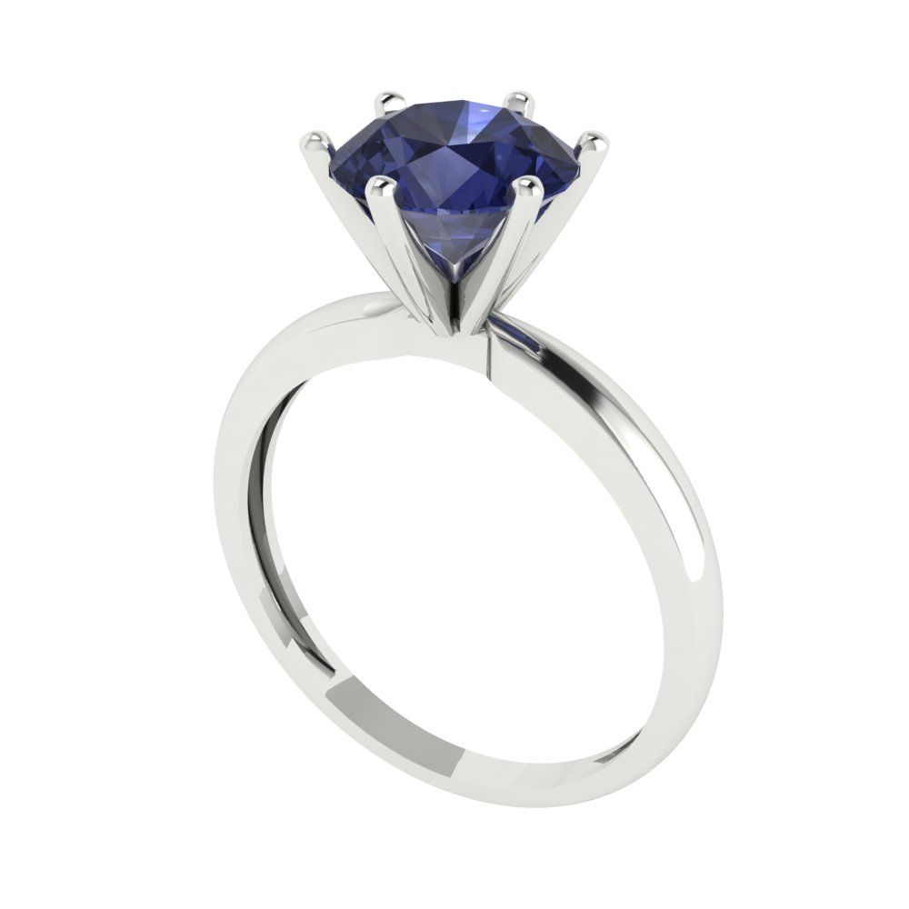 2 cttw Simulated Blue Sapphire Solitaire  Engagement Ring - Solid Gold (Round Cut,8.0mm)