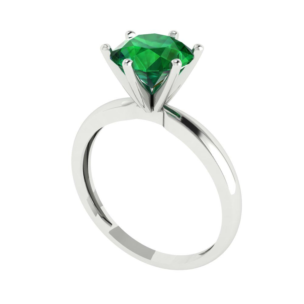 2 cttw Simulated Emerald Solitaire  Engagement Ring - Solid Gold (Round Cut,8.0mm)