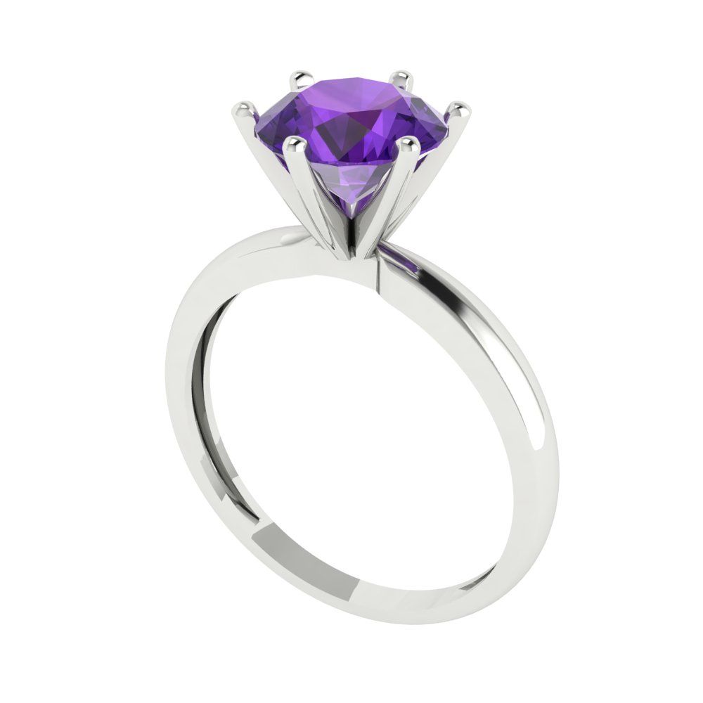 2 cttw Natural Amethyst Solitaire  Engagement Ring - Solid Gold (Round Cut,8.0mm)
