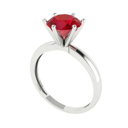 2 cttw Simulated Ruby Solitaire  Engagement Ring - Solid White Gold (VVS1, Round Cut,8.0mm)