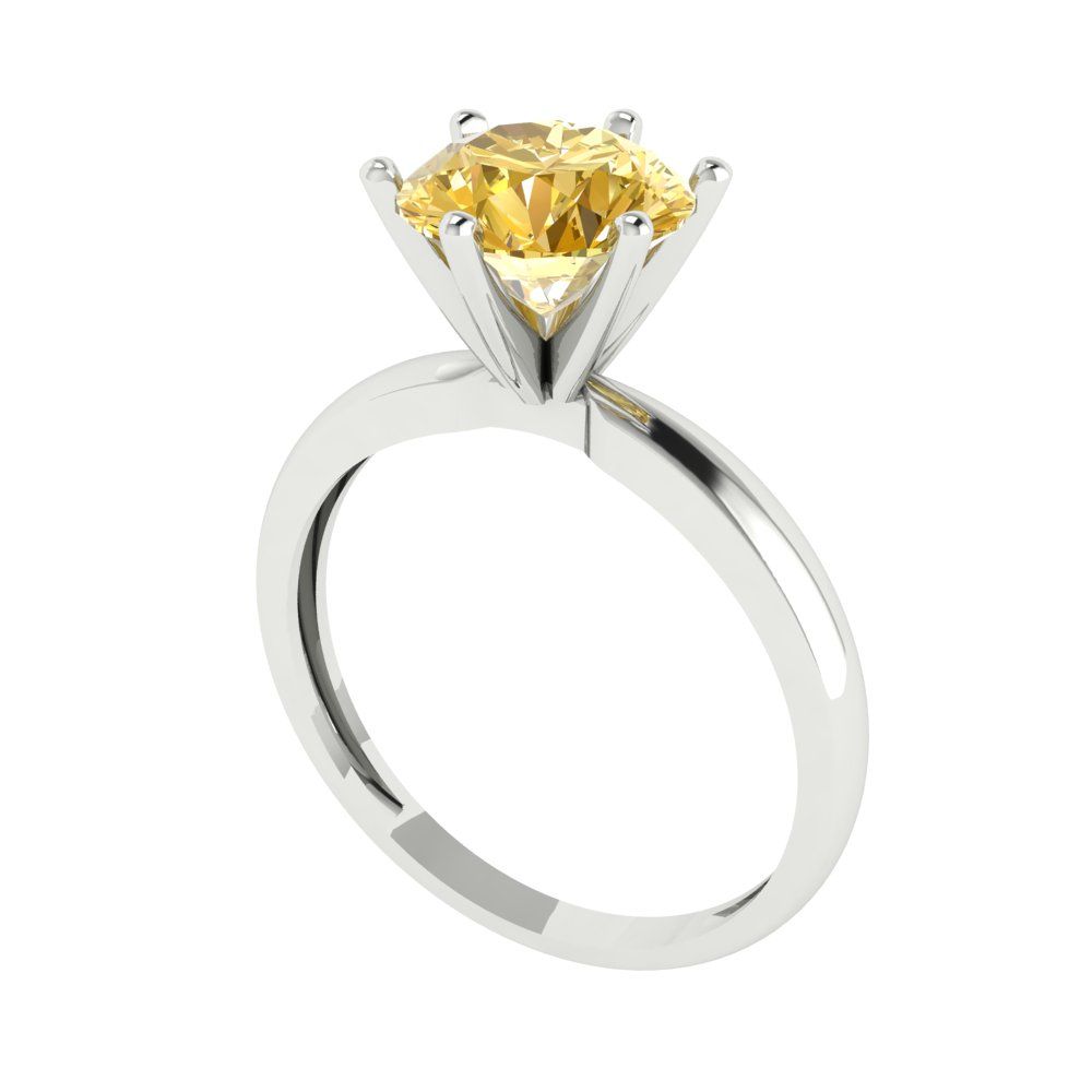 2 cttw Zirconia Simulated Yellow Diamond Solitaire  Engagement Ring - Solid Gold (VVS1, Round Cut,8.0mm)