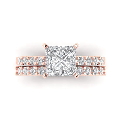 2.66 ct Brilliant Princess Cut Natural Diamond Stone Clarity VS1-2 Color G-H Rose Gold Solitaire with Accents Bridal Set
