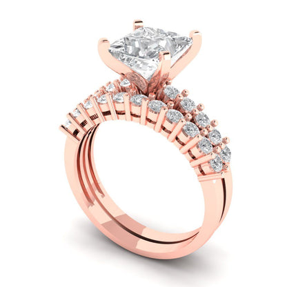 2.66 ct Brilliant Princess Cut Natural Diamond Stone Clarity VS1-2 Color G-H Rose Gold Solitaire with Accents Bridal Set