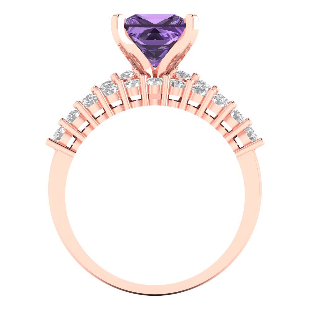 2.63 cttw Princess Cut Simulated Alexandrite Bridal Set - Solid Rose Gold Engagement Ring & Wedding Band