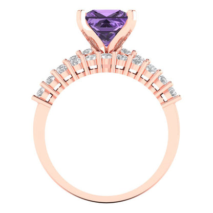 2.63 cttw Princess Cut Simulated Alexandrite Bridal Set - Solid Rose Gold Engagement Ring & Wedding Band