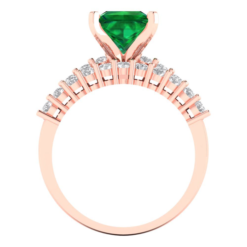 2.63 cttw Princess Cut Simulated Emerald Bridal Set - Solid Rose Gold Engagement Ring & Wedding Band