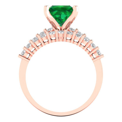 2.63 cttw Princess Cut Simulated Emerald Bridal Set - Solid Rose Gold Engagement Ring & Wedding Band