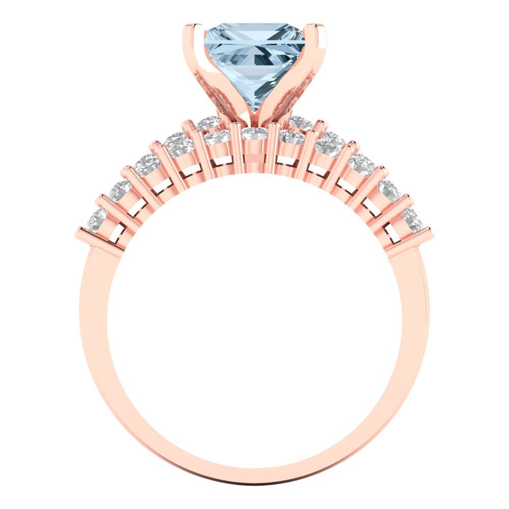 2.63 cttw Princess Cut Natural Sky Blue Topaz Bridal Set - Solid Rose Gold Engagement Ring & Wedding Band