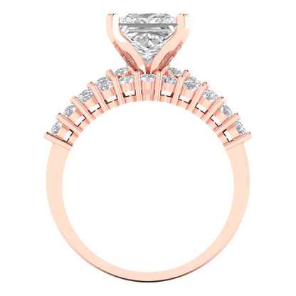 2.66 ct Brilliant Princess Cut Natural Diamond Stone Clarity VS1-2 Color G-H Rose Gold Solitaire with Accents Bridal Set
