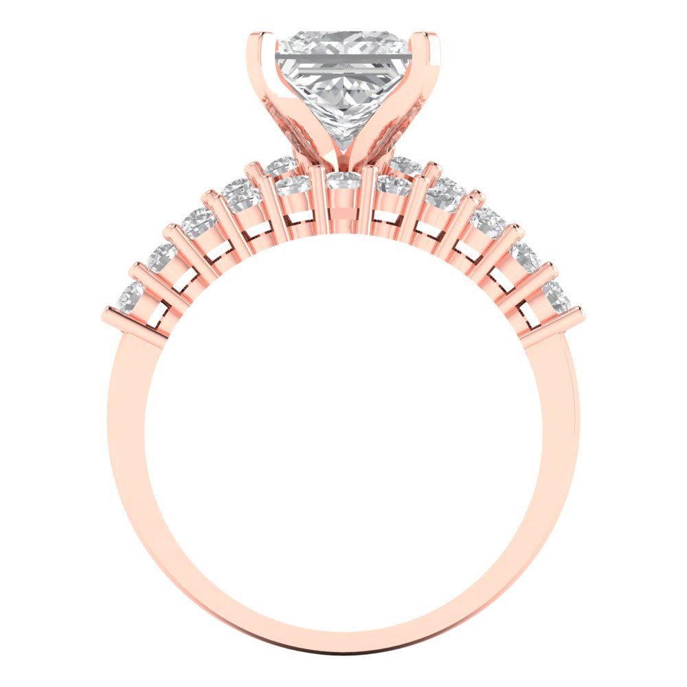 2.63 cttw Princess Cut Moissanite Bridal Set - Solid Rose Gold Engagement Ring & Wedding Band