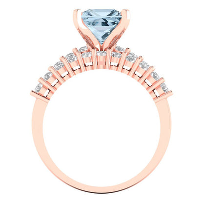 2.63 cttw Princess Cut Natural Swiss Blue Topaz Bridal Set - Solid Rose Gold Engagement Ring & Wedding Band