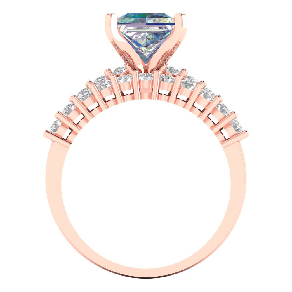 2.63 cttw Princess Cut Blue Moissanite Bridal Set - Solid Rose Gold Engagement Ring & Wedding Band