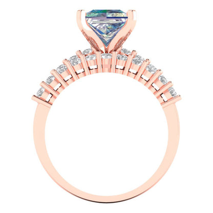 2.63 cttw Princess Cut Blue Moissanite Bridal Set - Solid Rose Gold Engagement Ring & Wedding Band