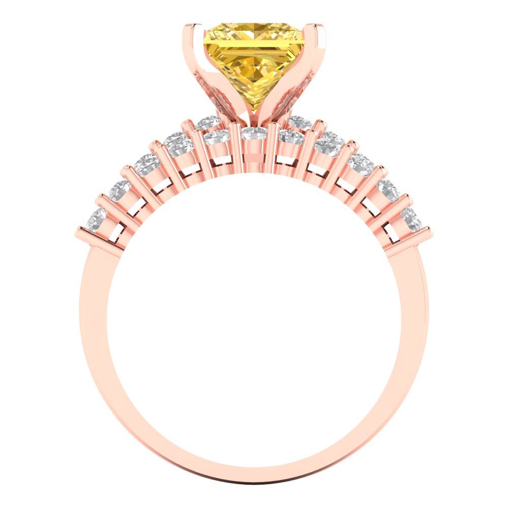2.63 cttw Princess Cut Simulated Yellow Diamond Bridal Set - Solid Rose Gold Engagement Ring & Wedding Band